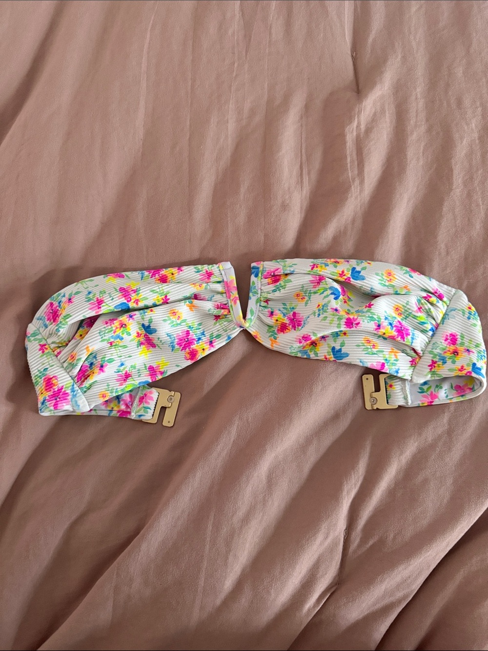 Kulani Kini Women’s Bikini Top- White with Pink and Blue flowers